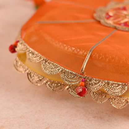 DIY Thaal Decor Set - Set of 3 (Thaal Fryll, Kalash Fryll, Thaal Posh) -Yellow Orange Color