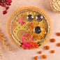 Decorated Aarti Thaal Set with Roli Chawal Bowls, Kalash, and Tilak Stick - Green