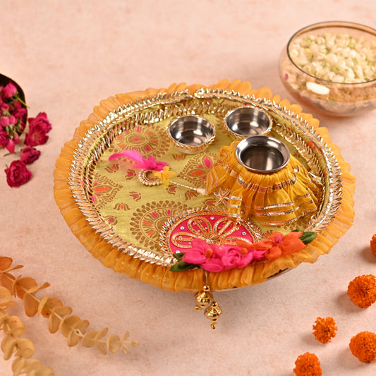 Decorated Aarti Thaal Set for wedding - Green