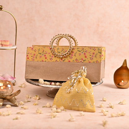 Jute Hamper Bag with Circular Handle and Matching Favor Potlis