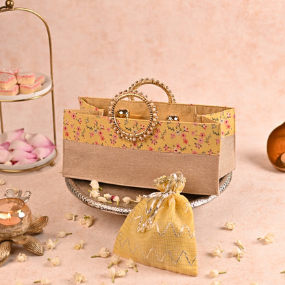 Jute Hamper Bag with Circular Handle and Matching Favor Potlis