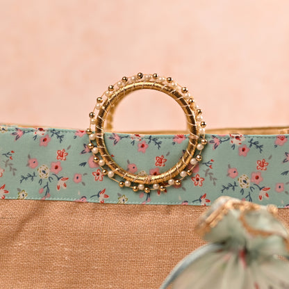 Jute Hamper Bag with Circular Handle and Matching Favor Potlis