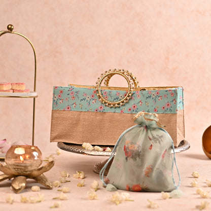 Jute Hamper Bag with Circular Handle and Matching Favor Potlis