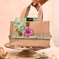 Jute Hamper Bag with Wooden Base and Handcrafted Floral Detailing