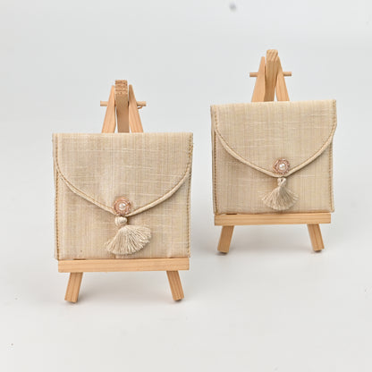 Banaavat Essence Ivory Silk Minimalist Coin Pouch – 3.5"x3.5" | Set of 2