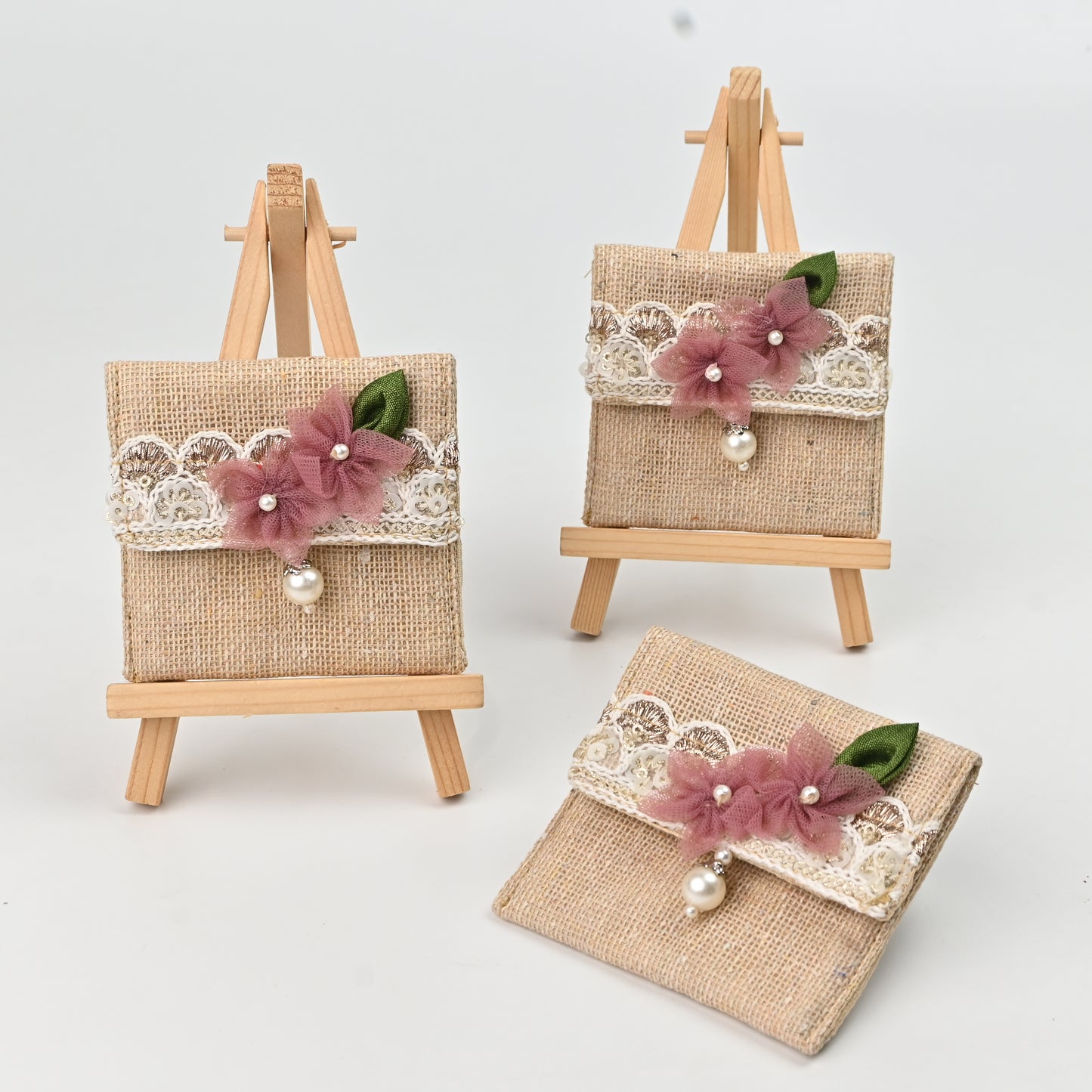 Banaavat Essence Petite Jute Coin Pouch – Handcrafted Floral Design (2.5"x2.5") | Set of 3