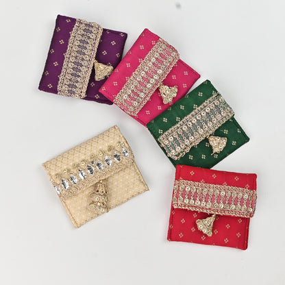 Banaavat Essence Petite Silk Coin Pouch Set – Gota Lace Detailing (2.5"x2.5", Set of 5)