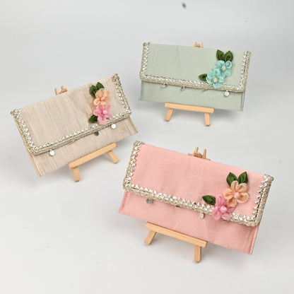 Banaavat Essence Handcrafted Floral Dupion Silk Money Envelope – (7.5"x4.5")