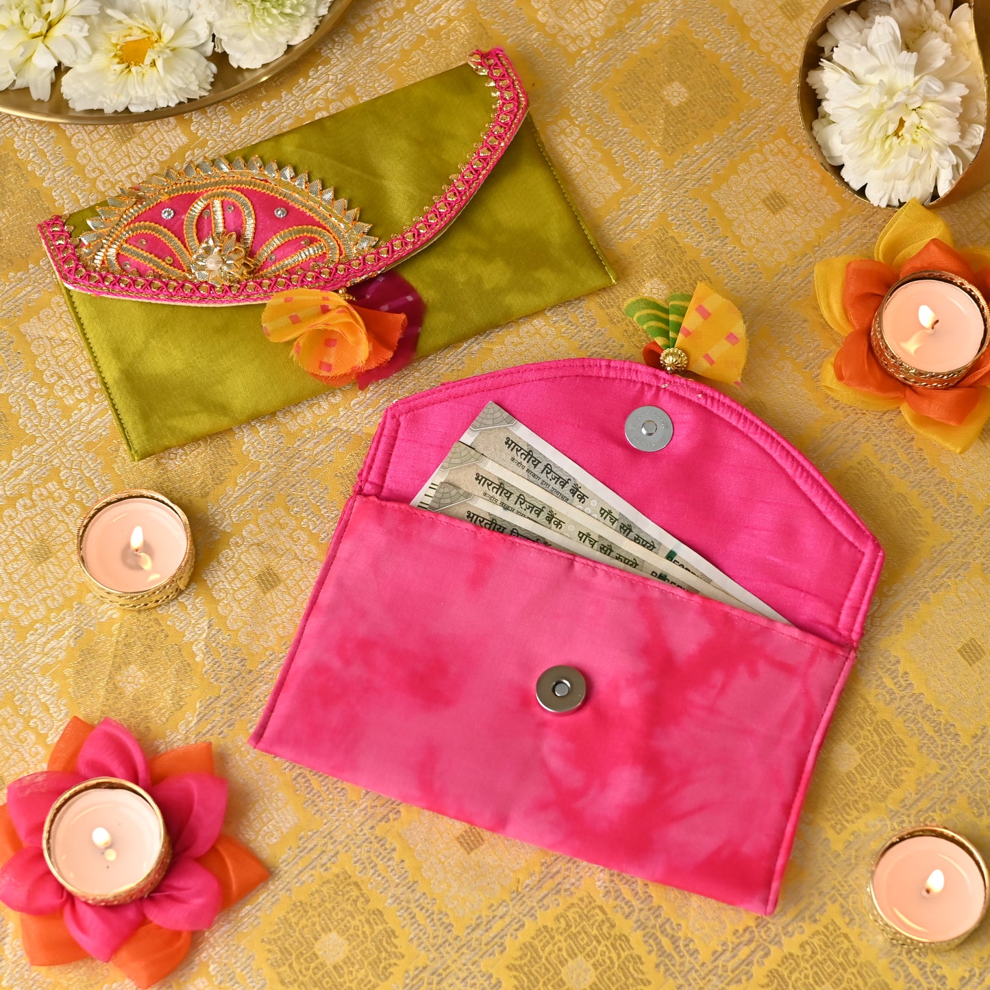 Banaavat Essence Shibori Envelope – Gota Embellished Flap (7.5"x4.5")