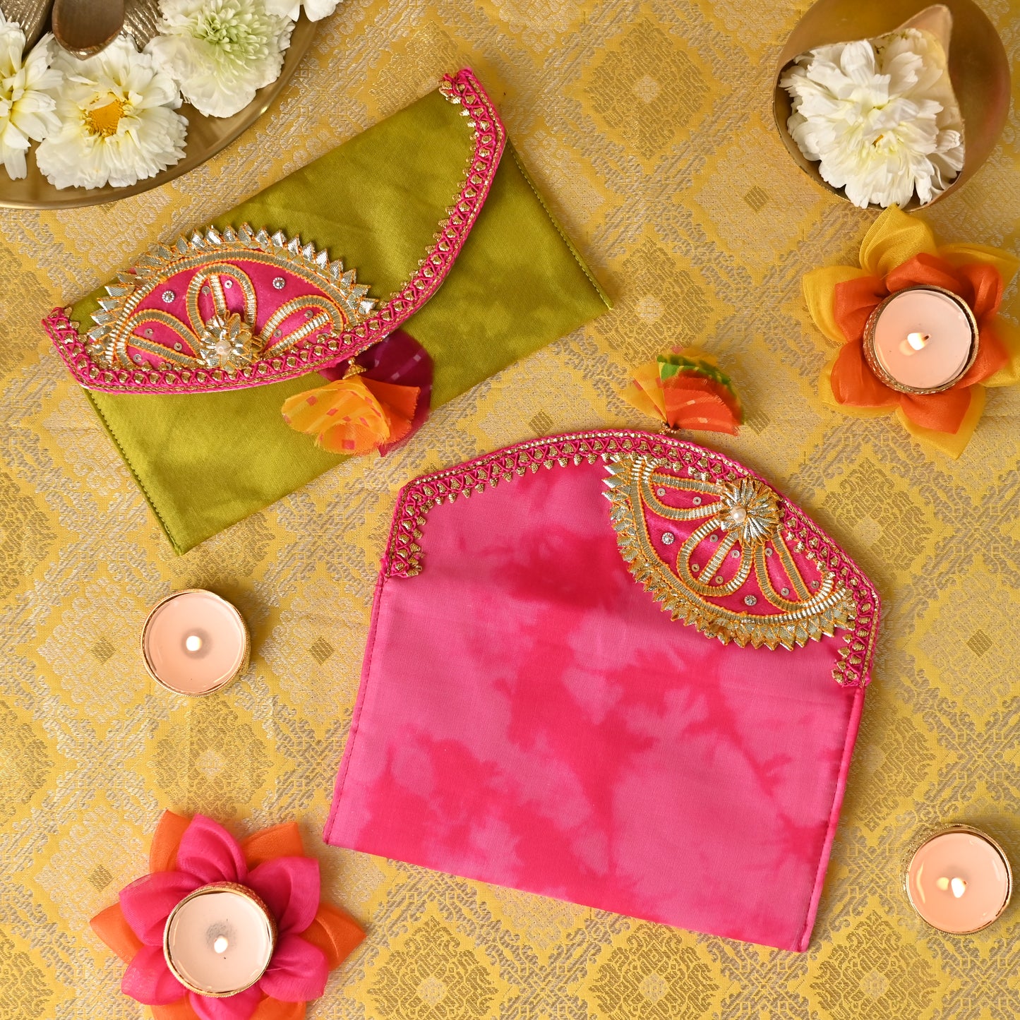 Banaavat Essence Shibori Envelope – Gota Embellished Flap (7.5"x4.5")