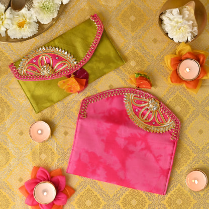 Banaavat Essence Shibori Envelope – Gota Embellished Flap (7.5"x4.5")