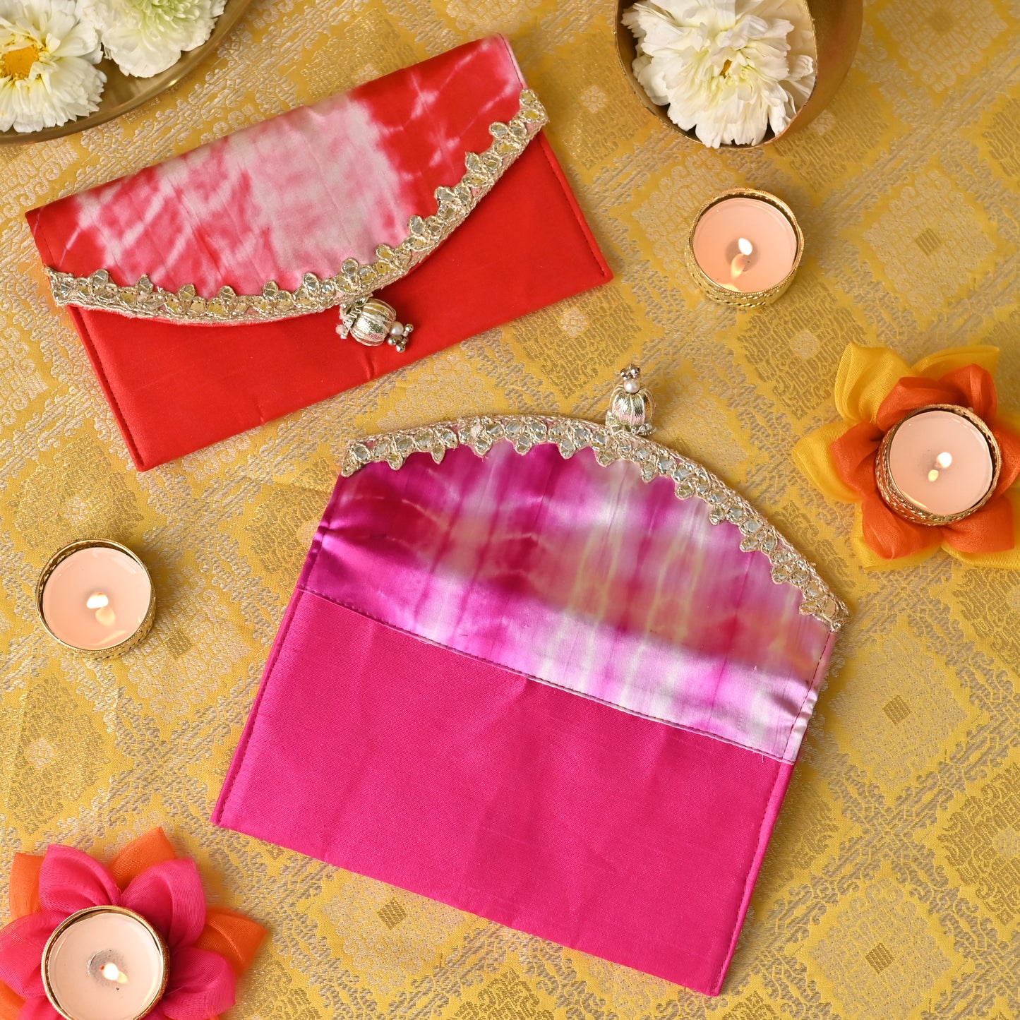 Banaavat Essence Muslin Silk Envelope – Shibori Flap & Silk Body (7.5"x4.5")