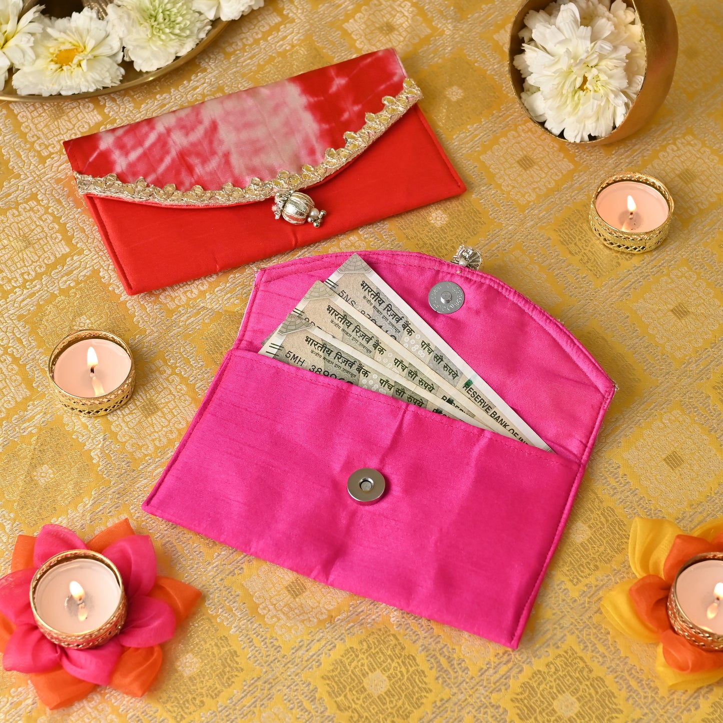 Banaavat Essence Muslin Silk Envelope – Shibori Flap & Silk Body (7.5"x4.5")