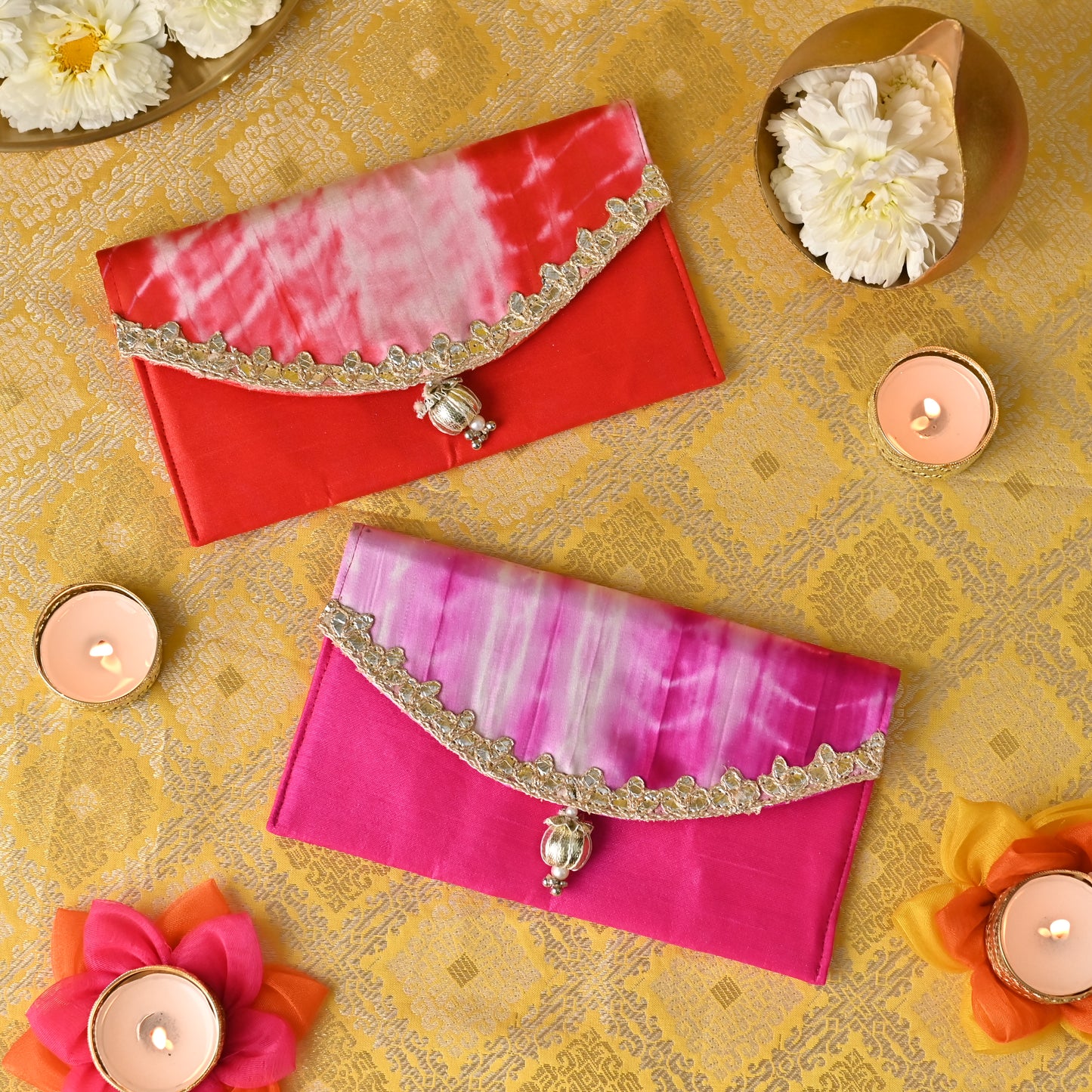 Banaavat Essence Muslin Silk Envelope – Shibori Flap & Silk Body (7.5"x4.5")