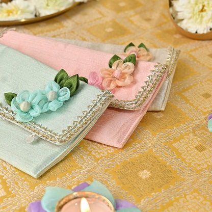 Banaavat Essence Handcrafted Floral Dupion Silk Money Envelope – (7.5"x4.5")