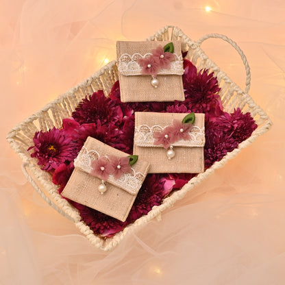 Banaavat Essence Petite Jute Coin Pouch – Handcrafted Floral Design (2.5"x2.5") | Set of 3