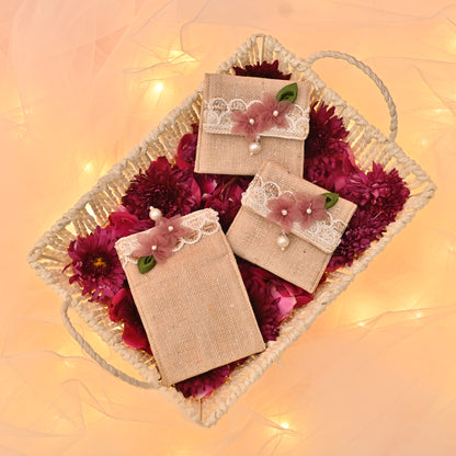 Banaavat Essence Petite Jute Coin Pouch – Handcrafted Floral Design (2.5"x2.5") | Set of 3