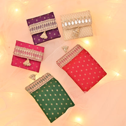 Banaavat Essence Petite Silk Coin Pouch Set – Gota Lace Detailing (2.5"x2.5", Set of 5)