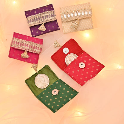 Banaavat Essence Petite Silk Coin Pouch Set – Gota Lace Detailing (2.5"x2.5", Set of 5)