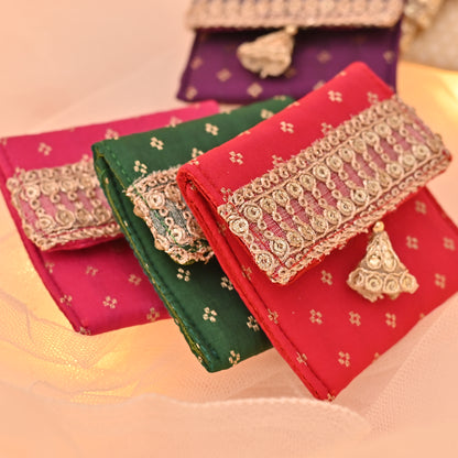 Banaavat Essence Petite Silk Coin Pouch Set – Gota Lace Detailing (2.5"x2.5", Set of 5)