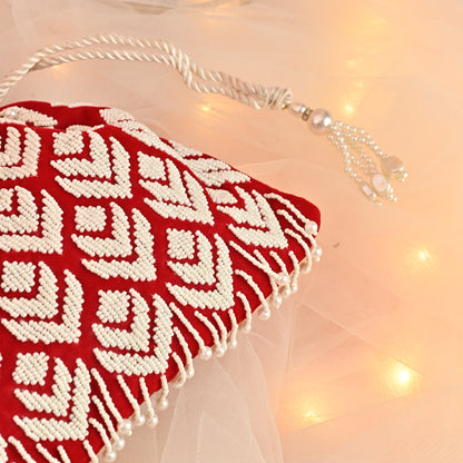 Banaavat Essence Red Velvet Potli – Pearl Barfi Detailing & Pearl Handle