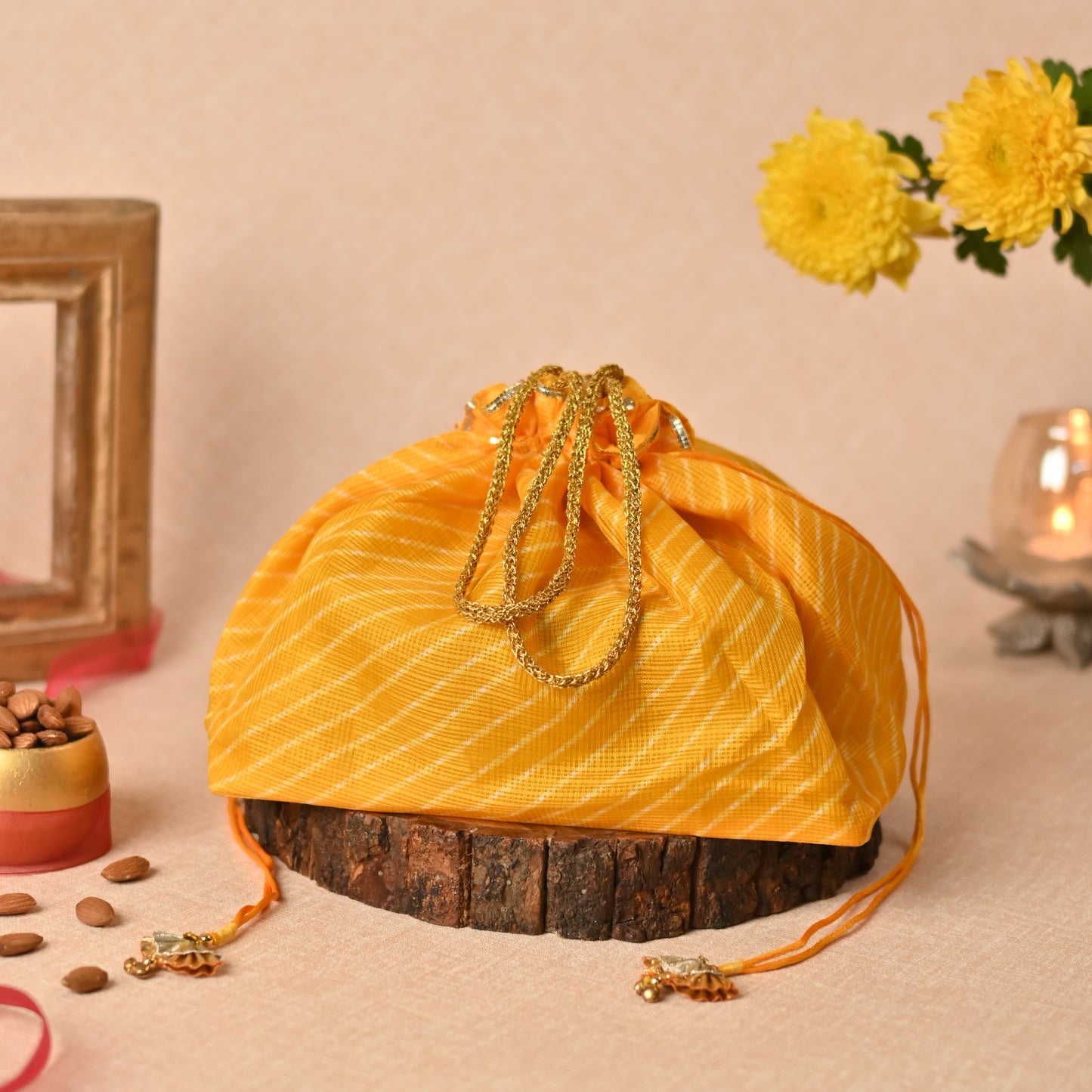 Banaavat Essence Mothra Fabric Hamper – Pyramid Shape with Wooden Base (10"x8"x9")