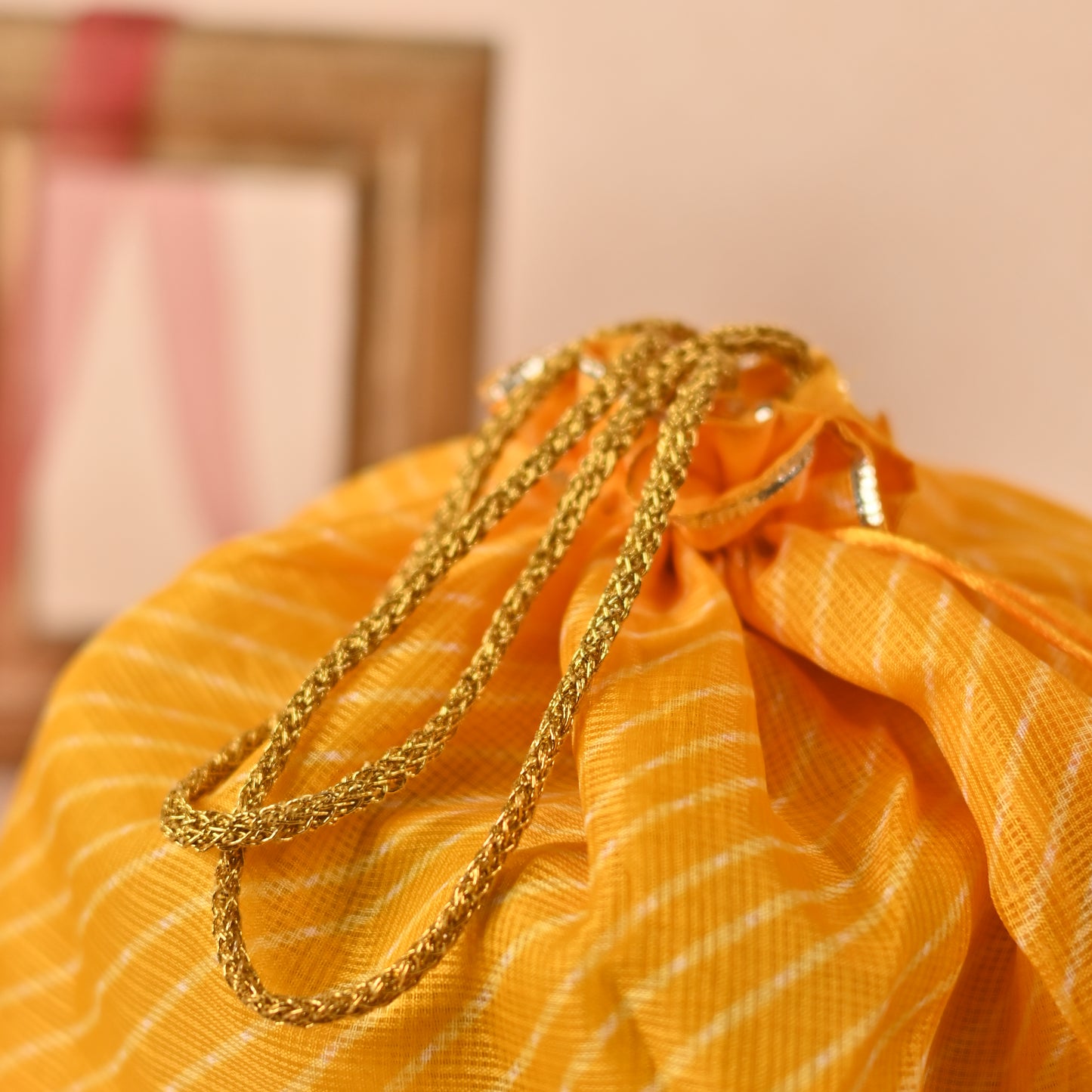 Banaavat Essence Mothra Fabric Hamper – Pyramid Shape with Wooden Base (10"x8"x9")