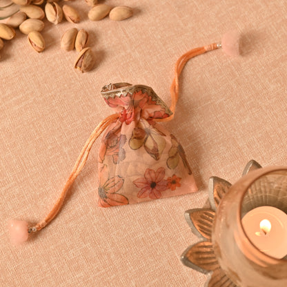 Banaavat Essence Printed Organza Potli Set – Handcrafted Drawstring (4"x3", Set of 10)