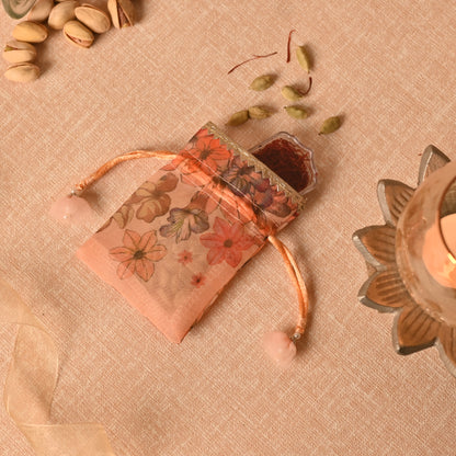 Banaavat Essence Printed Organza Potli Set – Handcrafted Drawstring (4"x3", Set of 10)