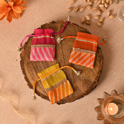 Banaavat Essence Lehriya Print Petite Potli Set – 4"x3" (Set of 10)