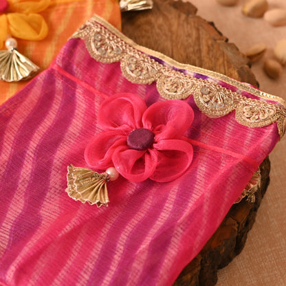 Banaavat Essence Dual Fabric Favor Potli – Floral Drawstring (6"x7")