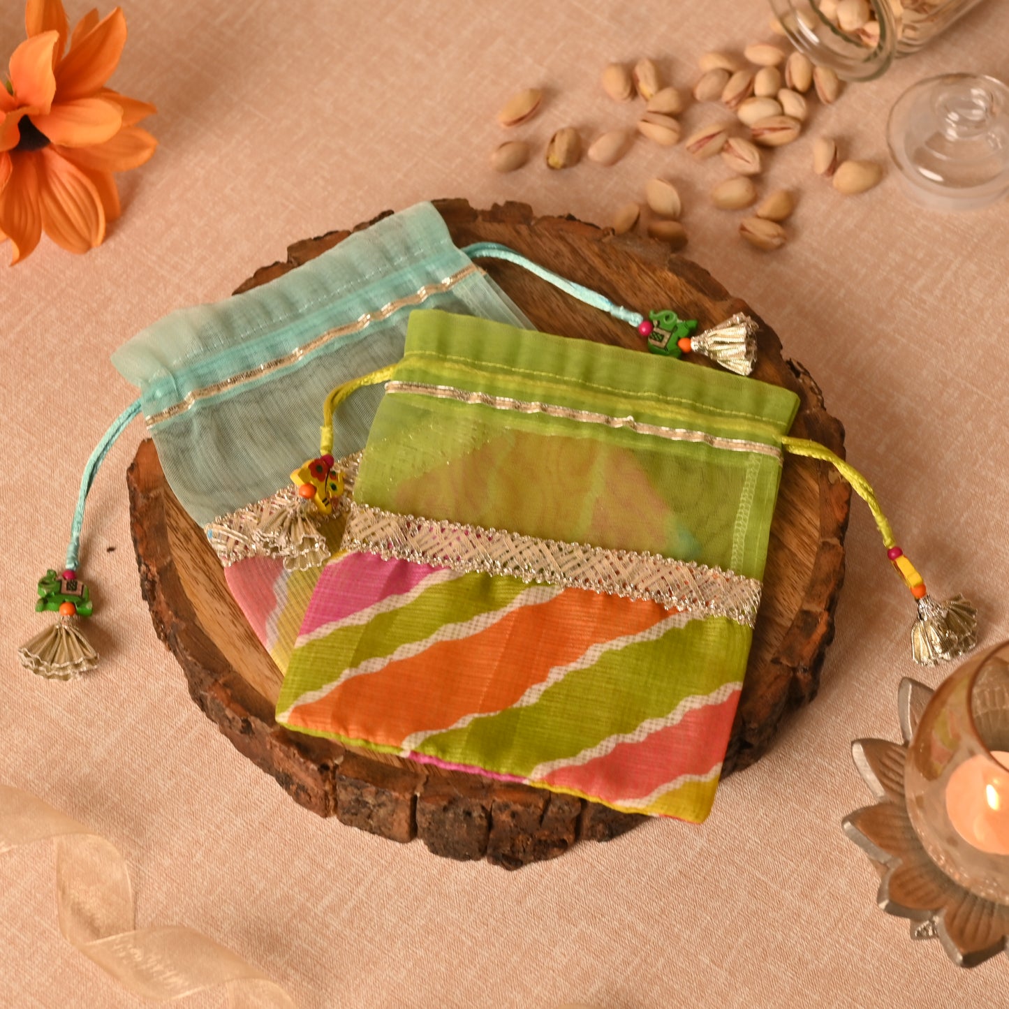 Banaavat Essence Kota Doria Potli – Elephant Tassel Accent (6"x7")