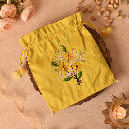 Banaavat Essence Hand-Embroidered Dupion Silk Potli – 10"x9"