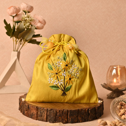 Banaavat Essence Hand-Embroidered Dupion Silk Potli – 10"x9"