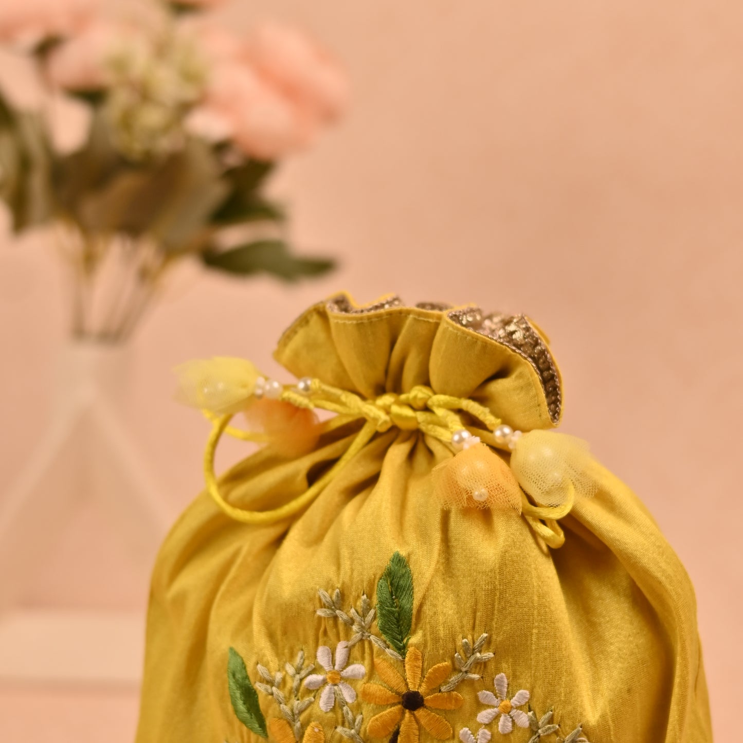 Banaavat Essence Hand-Embroidered Dupion Silk Potli – 10"x9"