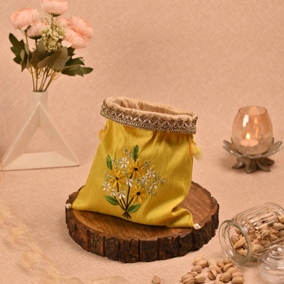 Banaavat Essence Hand-Embroidered Dupion Silk Potli – 10"x9"