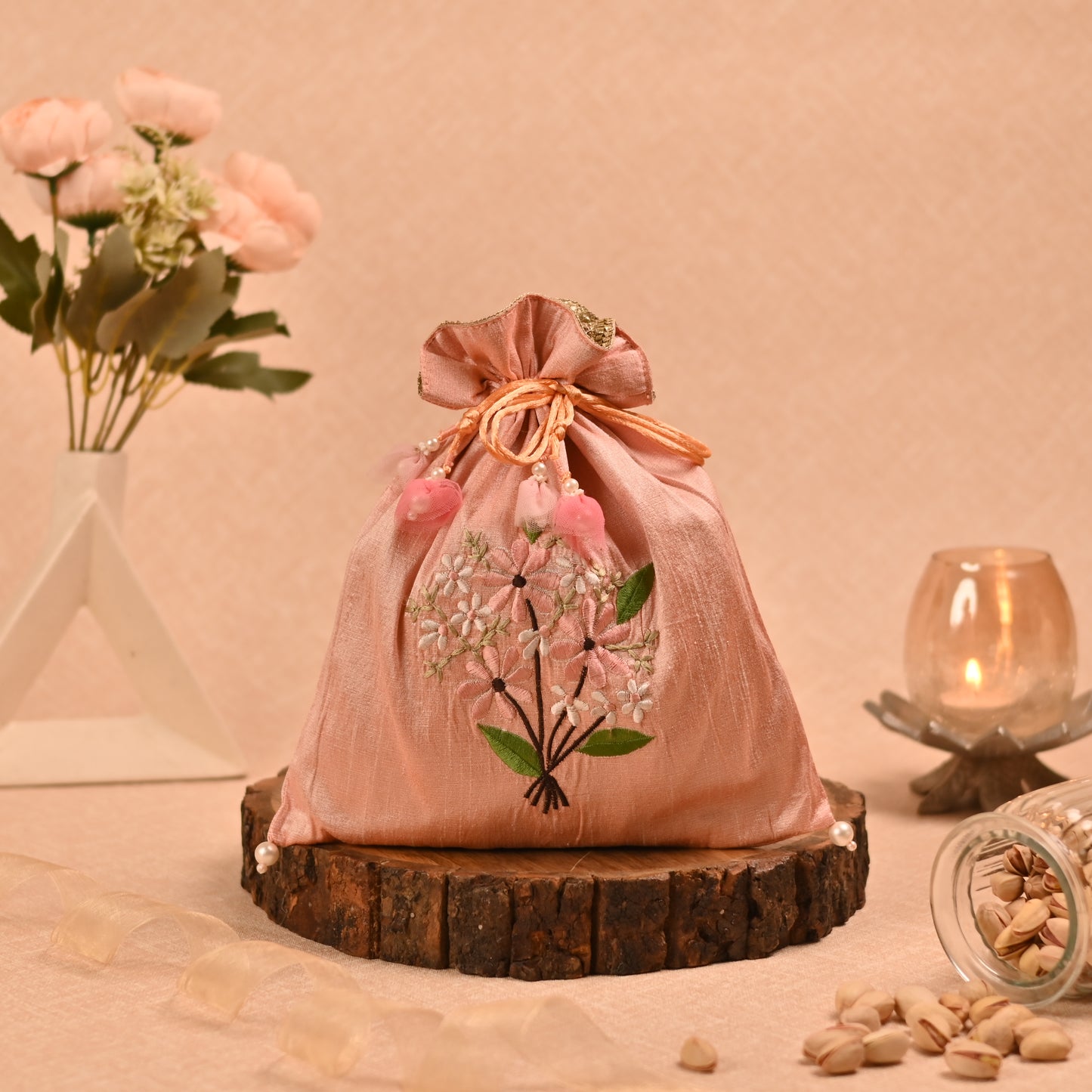 Banaavat Essence Hand-Embroidered Dupion Silk Potli – 10"x9"