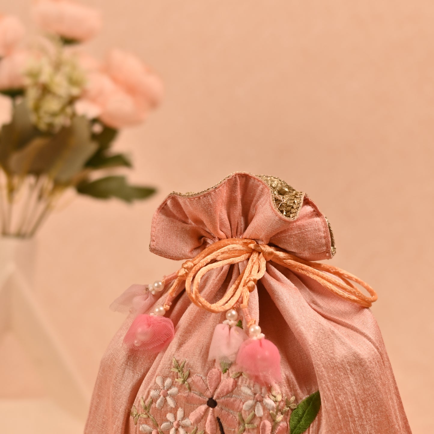 Banaavat Essence Hand-Embroidered Dupion Silk Potli – 10"x9"