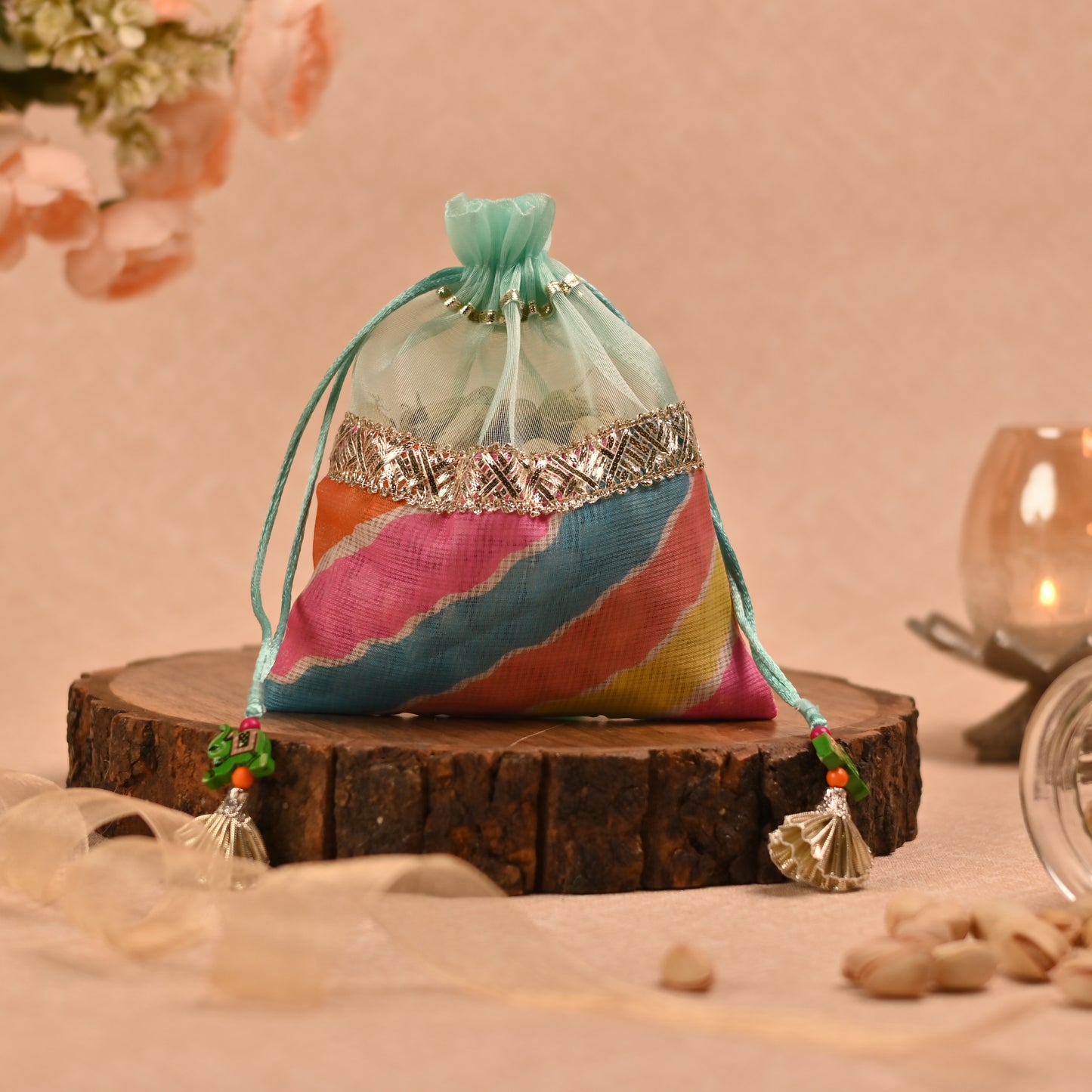 Banaavat Essence Kota Doria Potli – Elephant Tassel Accent (6"x7")