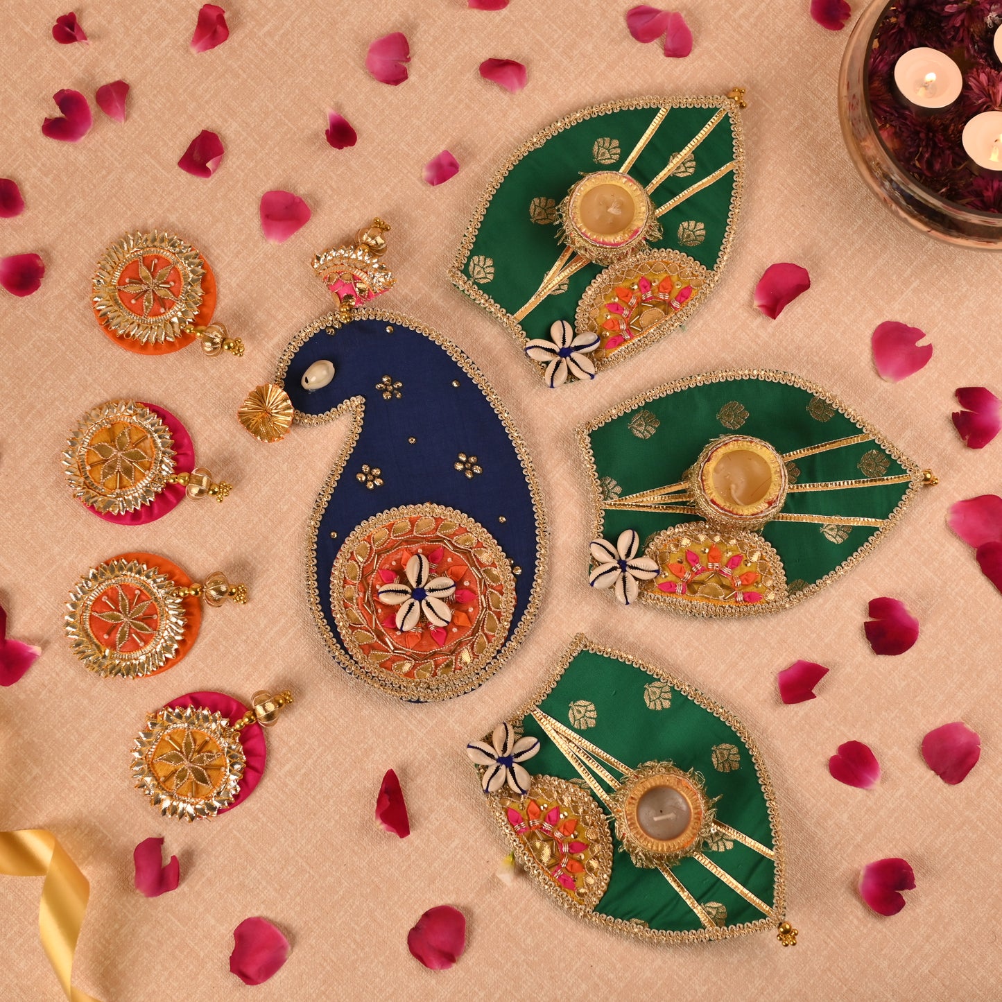 Banaavat Essence Peacock Rangoli – 3 Handcrafted Diyas, Eco-Friendly Festive Décor