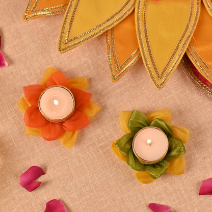 Banaavat Essence Handcrafted Sunflower Rangoli – Half Sunflower Centerpiece & Diyas (19" Semi-Circle)