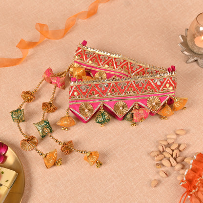 Banaavat Essence Rani Pink Brocade Pom Pom Bandhanwar – Handcrafted Door Hanging (42"x5")