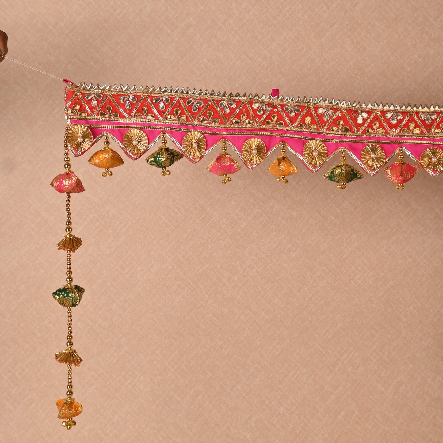 Banaavat Essence Rani Pink Brocade Pom Pom Bandhanwar – Handcrafted Door Hanging (42"x5")