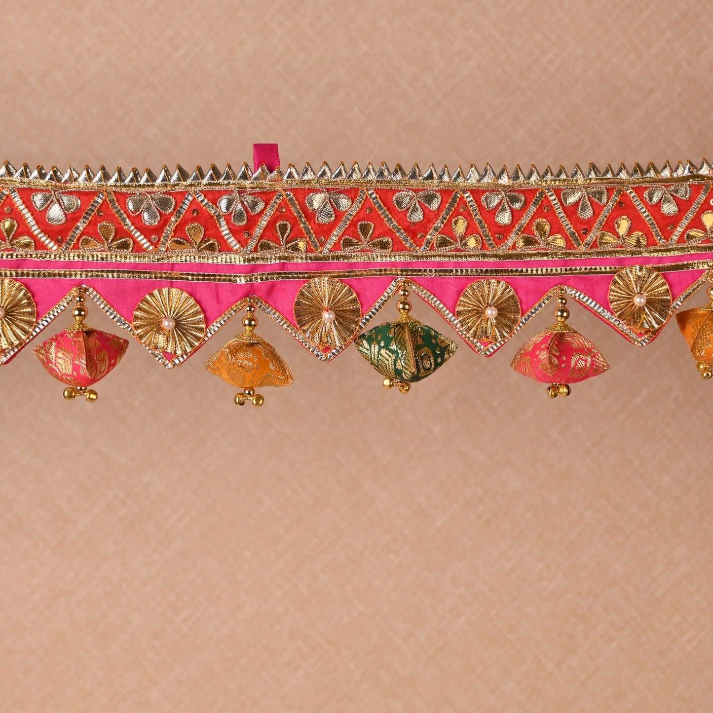 Banaavat Essence Rani Pink Brocade Pom Pom Bandhanwar – Handcrafted Door Hanging (42"x5")