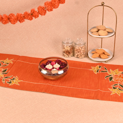 Banaavat Essence Silk Table Runner – Brocade Patchwork with Gota Outlining & Handcrafted Tassels (36"x13")