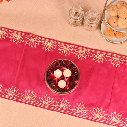 Banaavat Essence Silk Table Runner – Gota Lotus Work (36"x13", Multiple Colors)