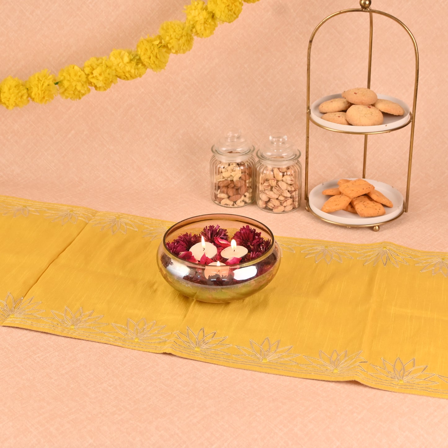 Banaavat Essence Silk Table Runner – Gota Lotus Work (36"x13", Multiple Colors)