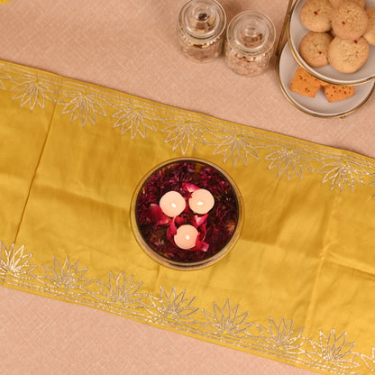 Banaavat Essence Silk Table Runner – Gota Lotus Work (36"x13", Multiple Colors)