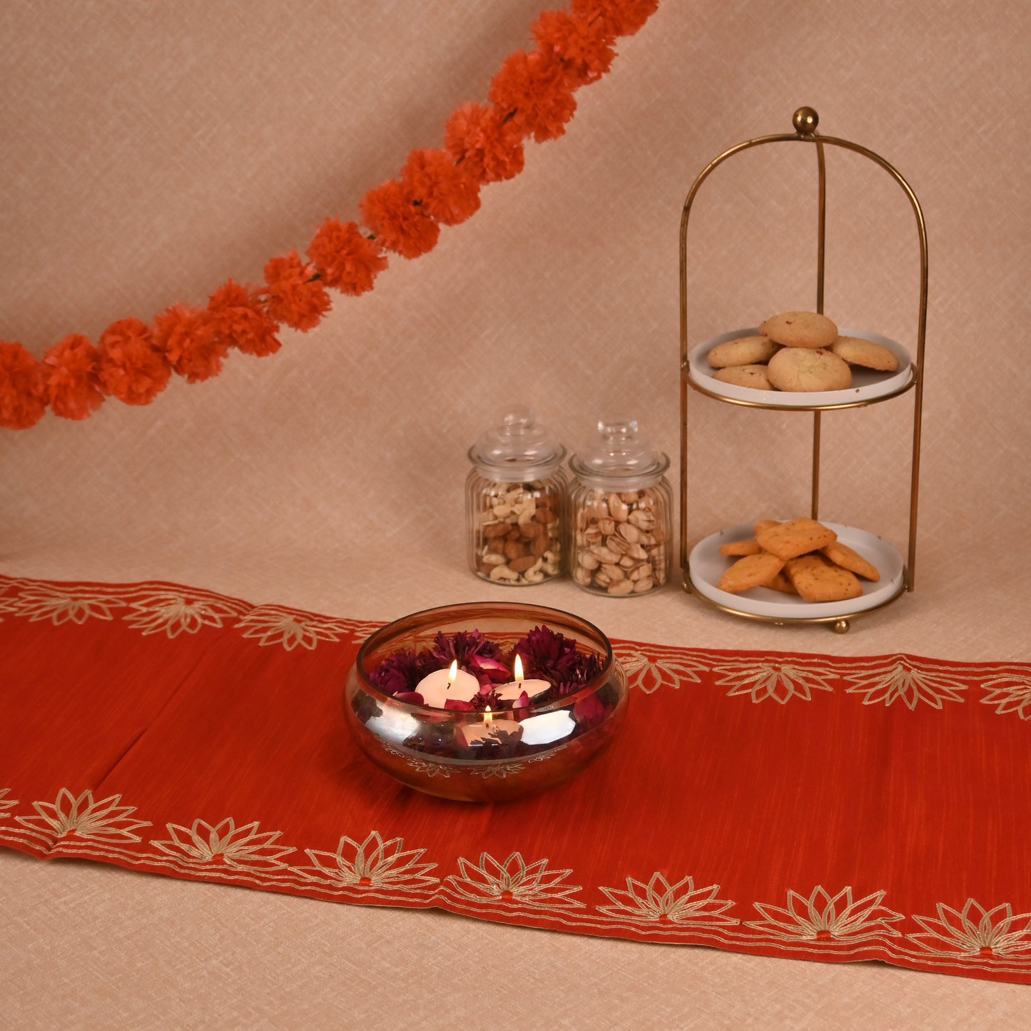 Banaavat Essence Silk Table Runner – Gota Lotus Work (36"x13", Multiple Colors)