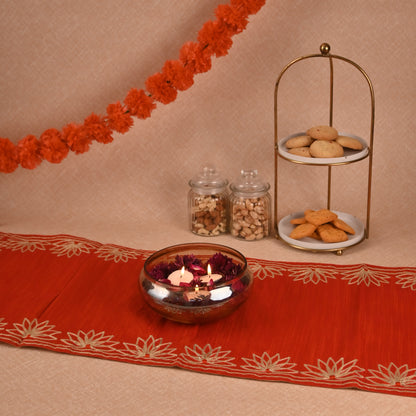 Banaavat Essence Silk Table Runner – Gota Lotus Work (36"x13", Multiple Colors)